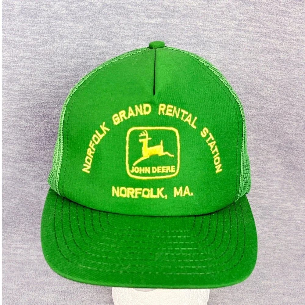 VTG John Deere Trucker Hat Norfolk Grand Rental Station Mens Green Snapback USA
